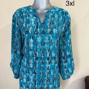 Faded Glory Blue Relaxed Tunic with Mandarin Collar